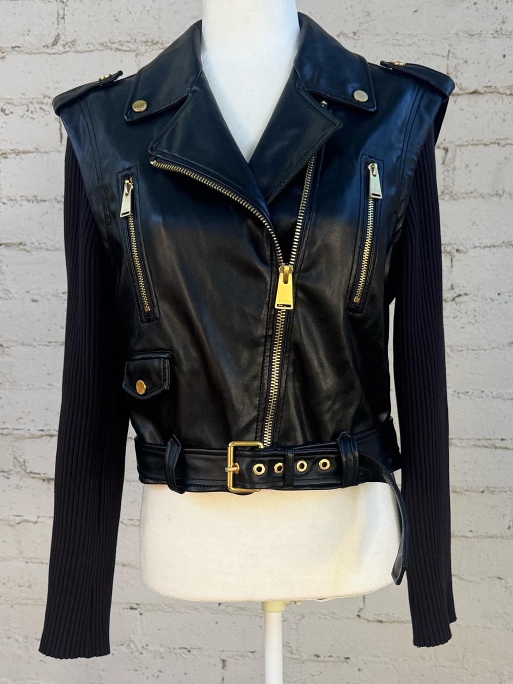 Jonathan Simkhai Belene Jacket Vegan Leather Knit Sleeves Size M - Picture 8 of 16